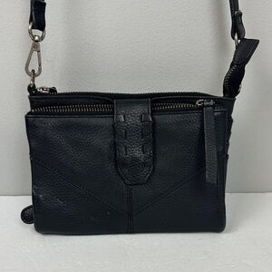Lucky Brand Black Pebbled Leather Foldover Crossbody Bag